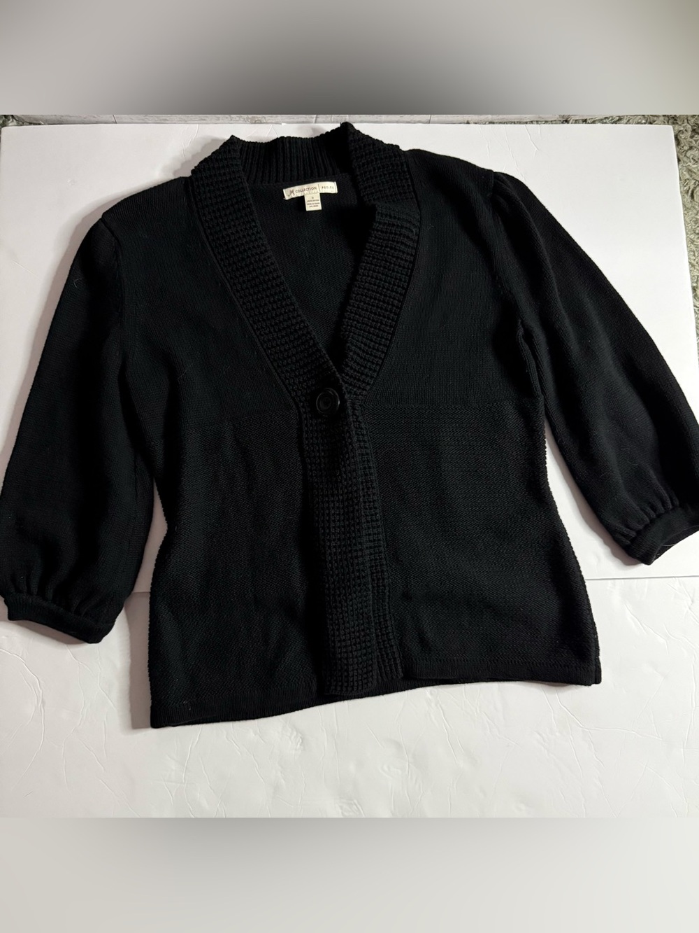 JM Collection Women's Cardigan Sweater Small Petite Classic Boss Black Textured